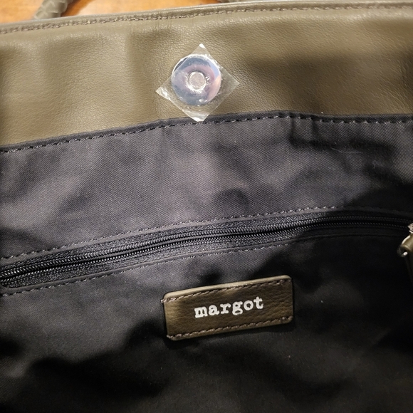 Margot Green Taupe Leather Shoulder Tote Bag Braided Straps - Picture 10 of 11